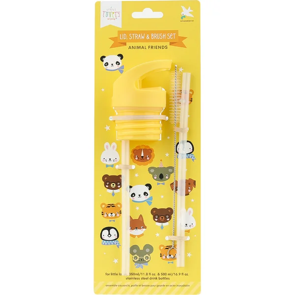 A Little Lovely Company - bouchon, brosse et paille pour bouteille en acier inoxydable - amis des an