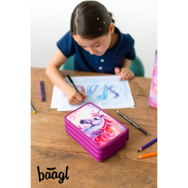 BAAGL Trousse scolaire à trois étages Royaume de la Licorne