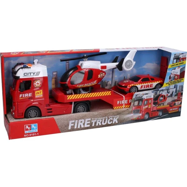 Camion de pompiers et hélicoptère avec effets set 55 cm