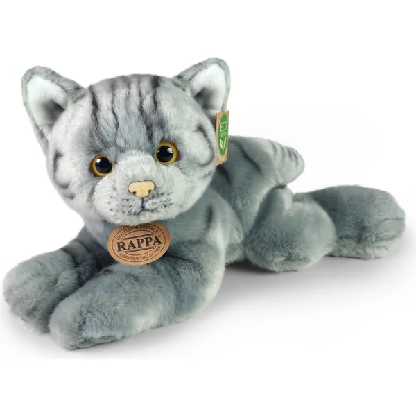 Chat en peluche gris couché 30 cm ÉCOLOGIQUE