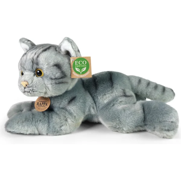Chat en peluche gris couché 30 cm ÉCOLOGIQUE