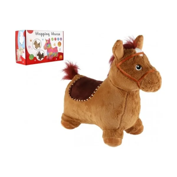 Cheval sauteur en peluche marron à piles avec son