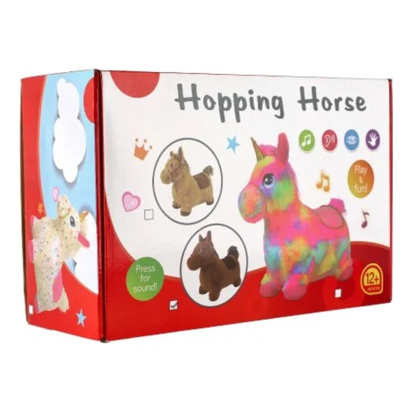 Cheval sauteur en peluche marron à piles avec son