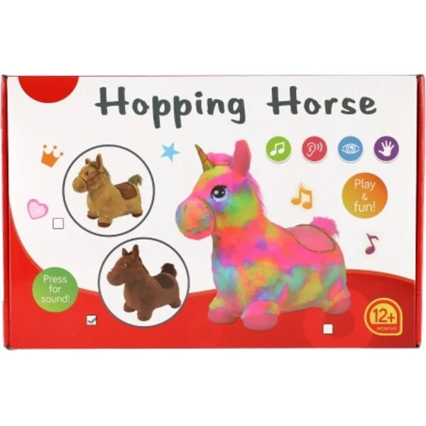 Cheval sauteur en peluche marron à piles avec son
