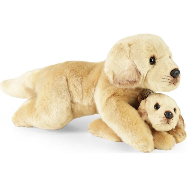 Chien en peluche labrador avec chiot couché 25 cm ÉCOLOGIQUE
