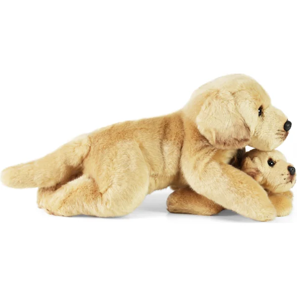 Chien en peluche labrador avec chiot couché 25 cm ÉCOLOGIQUE