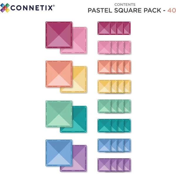 CONNETIX® Ensemble de carrés pastel magnétique 40 pièces