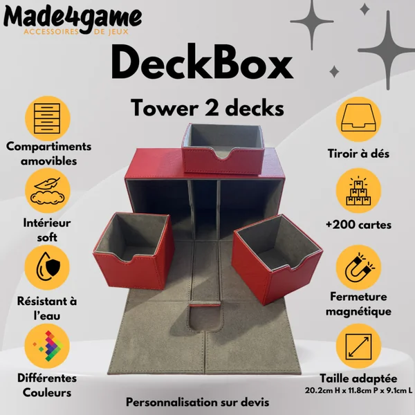 DeckBox triple compartiments - 2x100 cartes et tiroir de rangement
