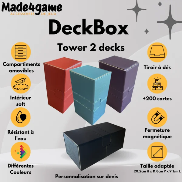 DeckBox triple compartiments - 2x100 cartes et tiroir de rangement