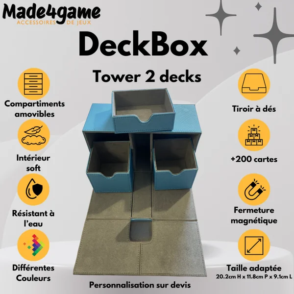 DeckBox triple compartiments - 2x100 cartes et tiroir de rangement