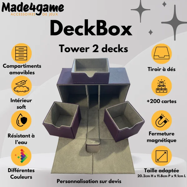DeckBox triple compartiments - 2x100 cartes et tiroir de rangement