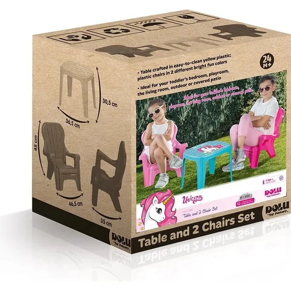 Dolu Ensemble de jardin pour enfants table et 2 chaises, licorne