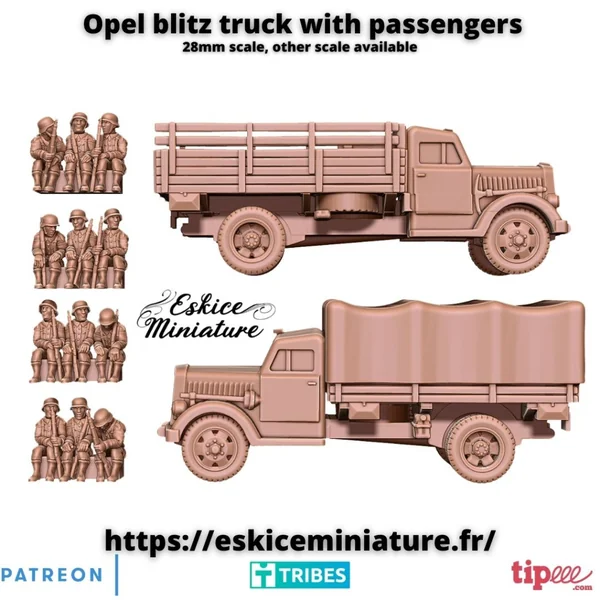 Eskice Miniature – WWII – Opel blitz truck with passengers - 28mm