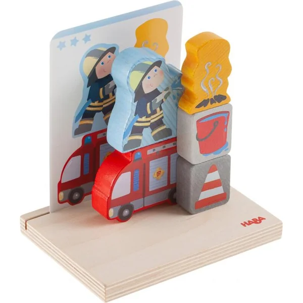 Haba Jeu d'empilage en bois avec modèles Pompiers
