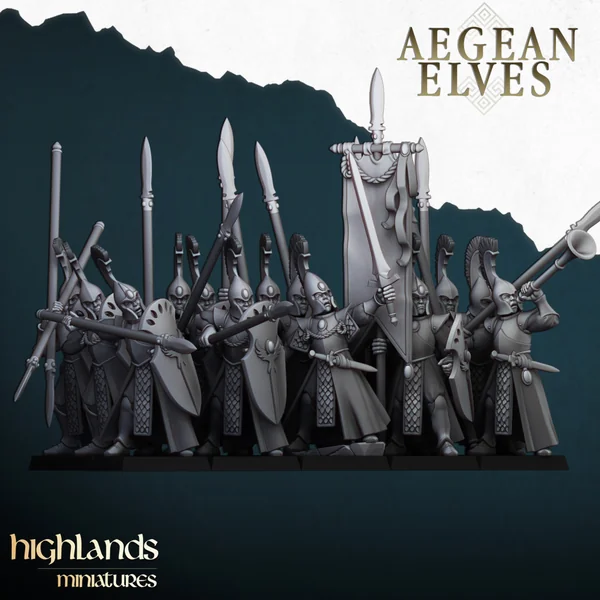 Highlands Miniatures - Aegean Elves - Elves Spearmen with EMC
