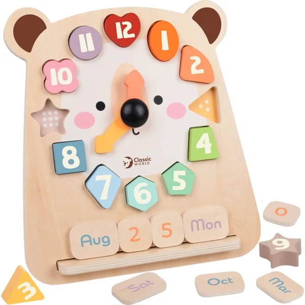 Horloge ours éducative à encastrer en bois dans une boîte
