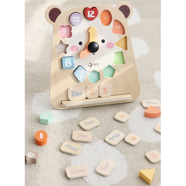 Horloge ours éducative à encastrer en bois dans une boîte
