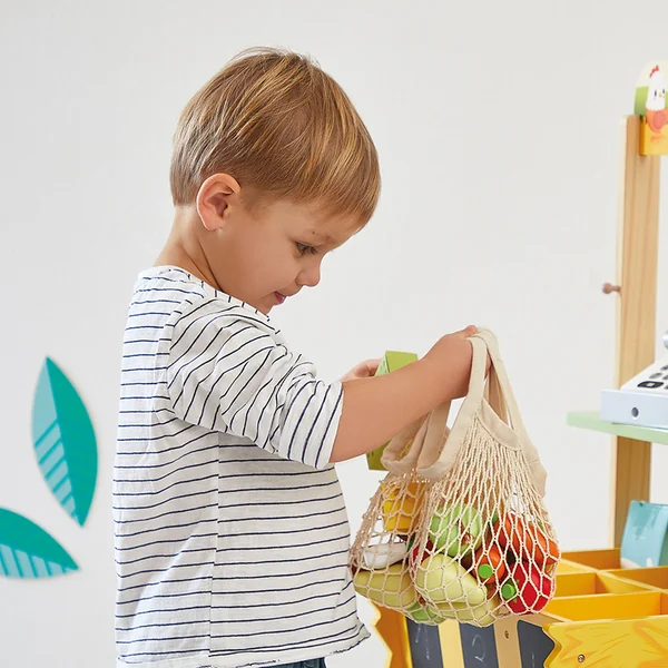 Janod Farm Magasin en bois Ferme avec caisse enregistreuse, balance, fruits et légumes