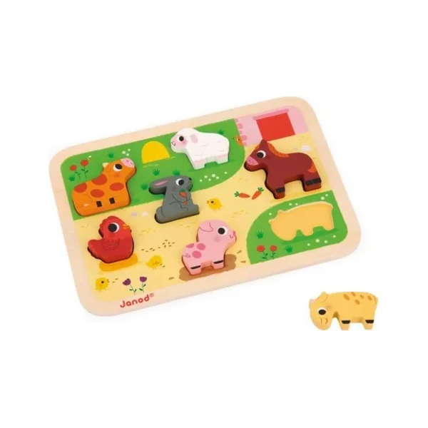 Janod Puzzle en bois à encastrer pour les tout-petits Ferme Chunky