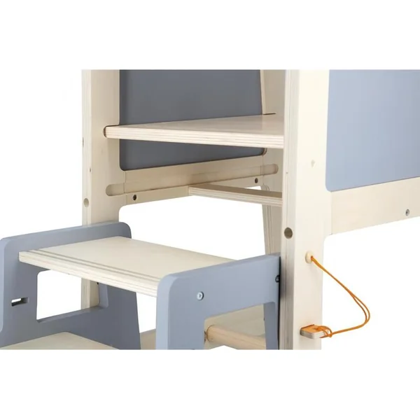 Janod Tour d'apprentissage en bois 3 en 1 avec marches et tableau