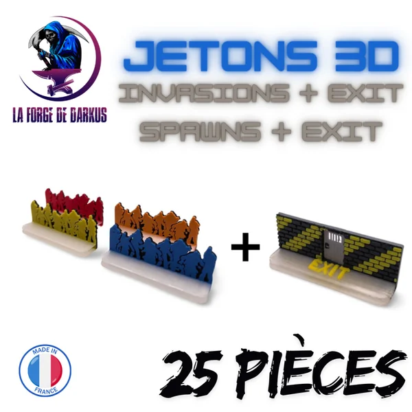 Jetons 3D Spawns + Exit (25 pièces)