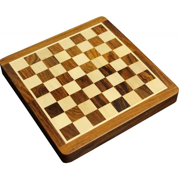 Jeu d'échecs pliant magnétique marqueté, 17 cm - Bois Patiné