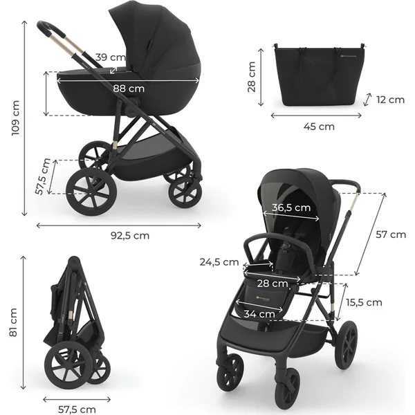 KINDERKRAFT Poussette combinée 3 en 1 Prime 3 Venezian Black