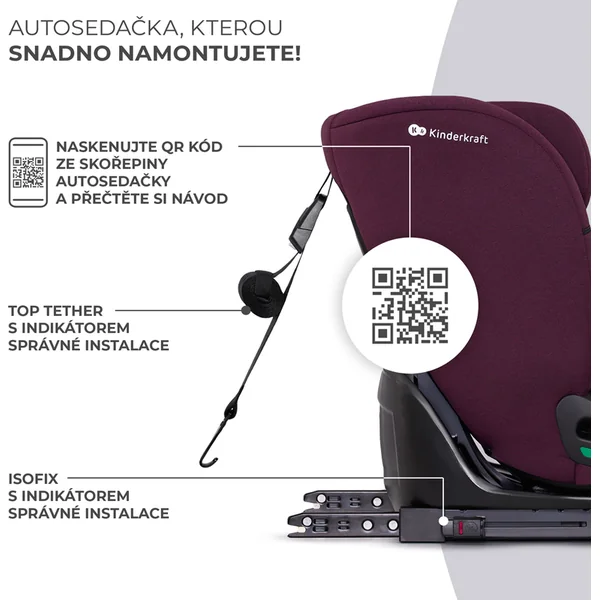 KINDERKRAFT Siège auto Oneto3 i-Size 76-150cm + Isofix Cherry pearl