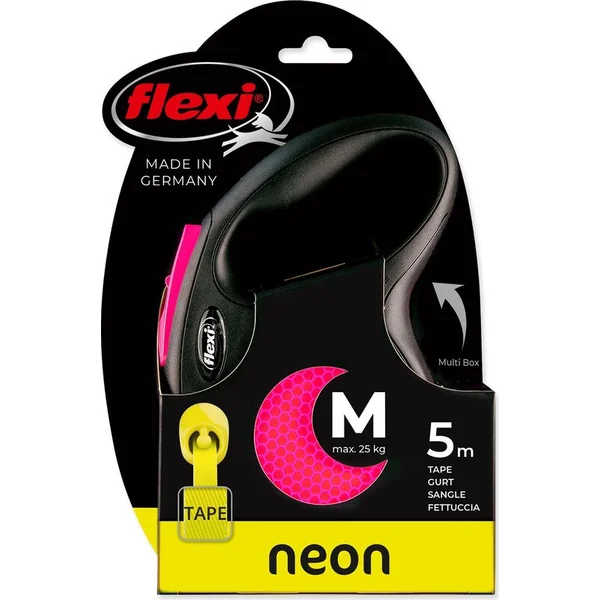 Laisse rétractable pour chiens Flexi New Neon Tape M 5 m rose