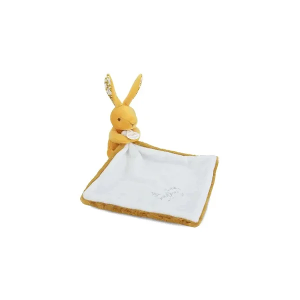 Lapin DOUDOU : Doudou Lapin mouchoir Jaune moutarde 10 cm - Doudou et compagnie
