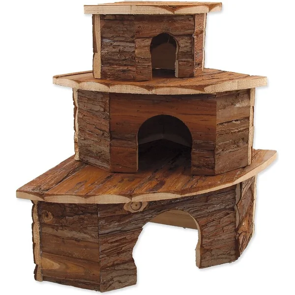 Maisonette Small Animals d'angle en bois avec écorce 16x16x11cm