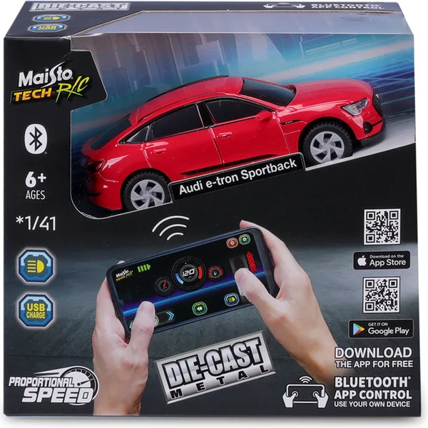 Maisto RC - DIE-CAST METAL avec lumières, Audi e-tron Sportback, 1:41, 2,4GHz, USB, XTR, Blu