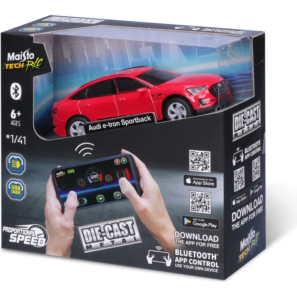 Maisto RC - DIE-CAST METAL avec lumières, Audi e-tron Sportback, 1:41, 2,4GHz, USB, XTR, Blu