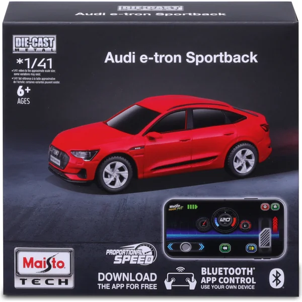 Maisto RC - DIE-CAST METAL avec lumières, Audi e-tron Sportback, 1:41, 2,4GHz, USB, XTR, Blu