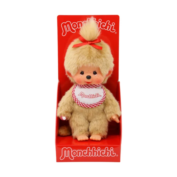 Monchhichi Mončiči fille beige avec bavoir rouge 20cm