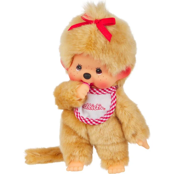 Monchhichi Mončiči fille beige avec bavoir rouge 20cm
