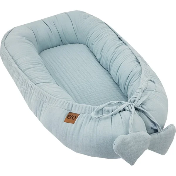 Nid d'ange écologique pour bébé en mousseline Bleu 90x60 cm