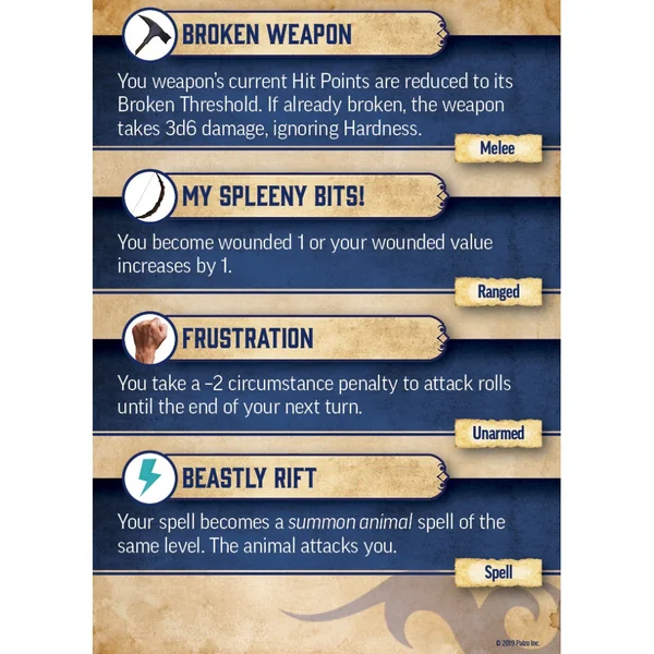 Pathfinder Second Edition - Critical Fumble Deck