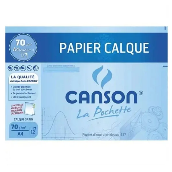 Pochette Canson 12 Feuilles A4 Dessin Technique Calque 70 g