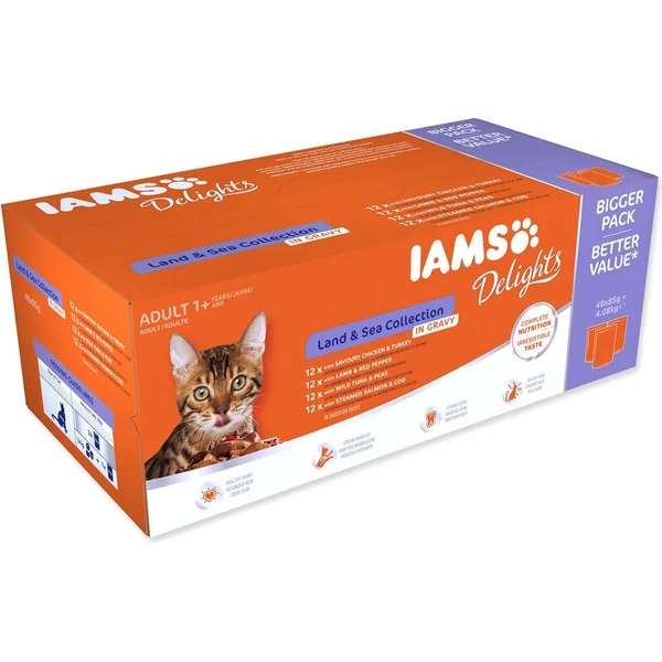 Pochettes IAMS viande marine et terrestre en sauce multipack 4080g (48x85gr)