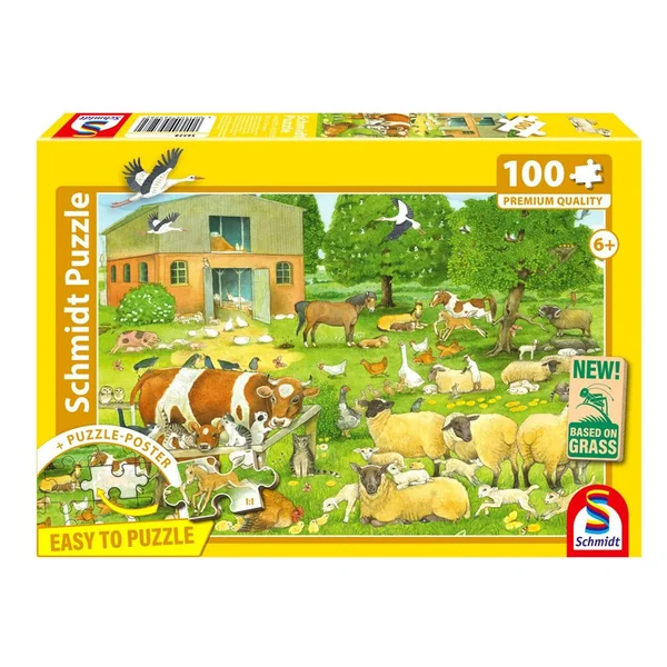Puzzle 100 pcs Familles d'animaux à la ferme - Schmidt