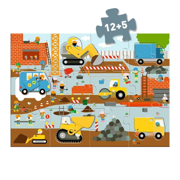 Puzzle Géant Le chantier 12 pcs + 5 pcs - Djeco
