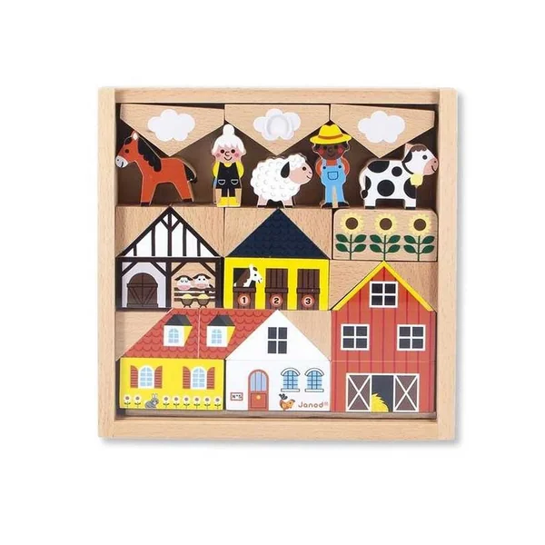 Set de 34 cubes en bois Campagne Cross Roads - Janod