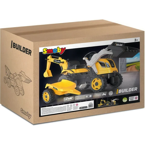 Smoby Tracteur à pédales Builder Max avec pelle et remorque