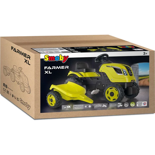Smoby Tracteur à pédales Farmer XL vert avec remorque