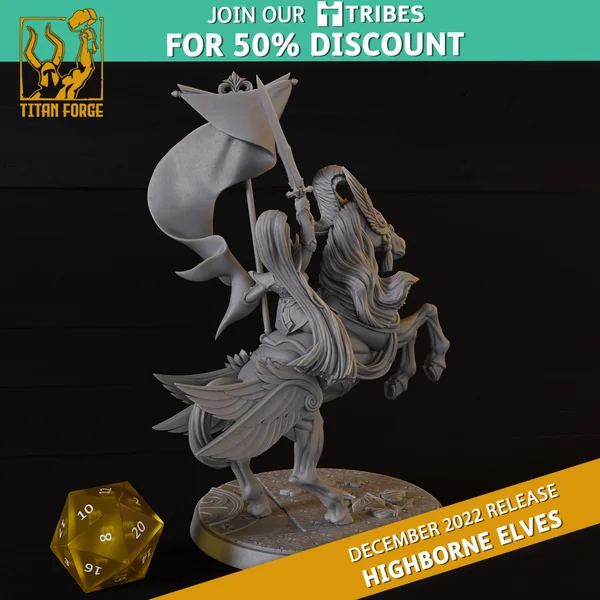 Titan Forge – Highbornes Elves – Standard Bearer On Horse