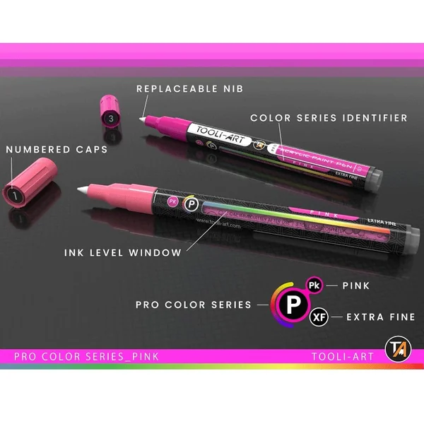 TOOLI-ART Marqueur Acrylique Set Rose 22 couleurs EF 07mm