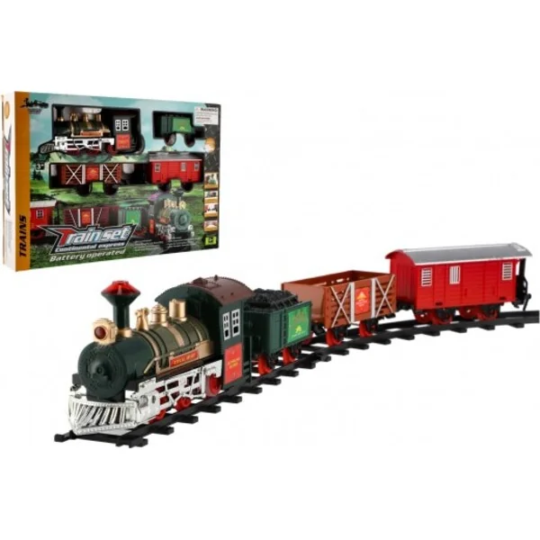 Train + 3 wagons avec rails 8pcs, à piles avec son et lumière