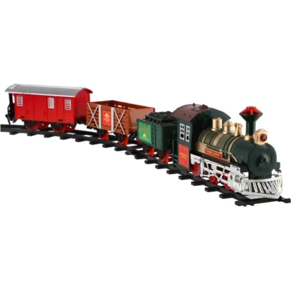Train + 3 wagons avec rails 8pcs, à piles avec son et lumière
