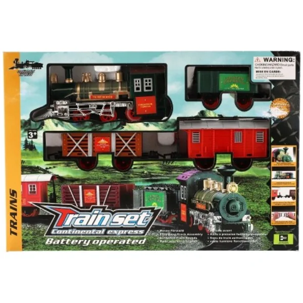 Train + 3 wagons avec rails 8pcs, à piles avec son et lumière